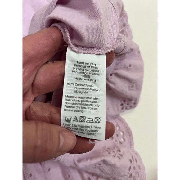 JCrew Womens Ruffled Eyelet Hem Short Sleeve Top Lavender Sz M 100% Cotton - Picture 3 of 9